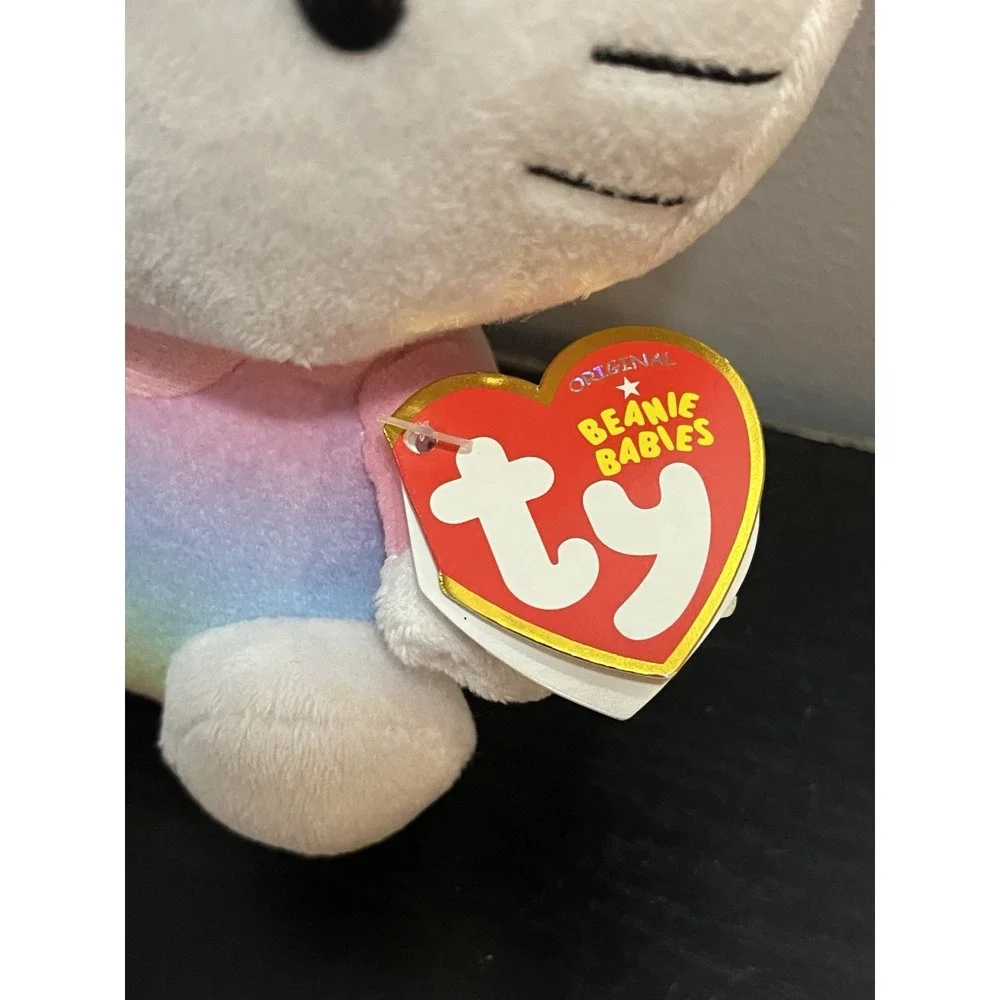 TY Sanrio Hello Kitty Beanie Baby Rainbow Bunny Ears Plush Stuffed Animal w/ Tag